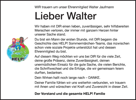 Traueranzeige von Walter Jaufmann von Fränkische Nachrichten