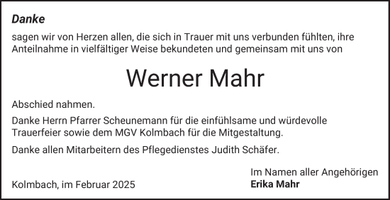 Traueranzeige von Werner Mahr von Bergsträßer Anzeiger