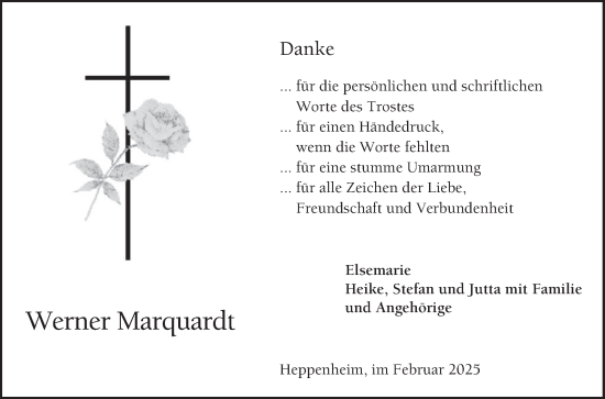 Traueranzeige von Werner Marquardt von Bergsträßer Anzeiger