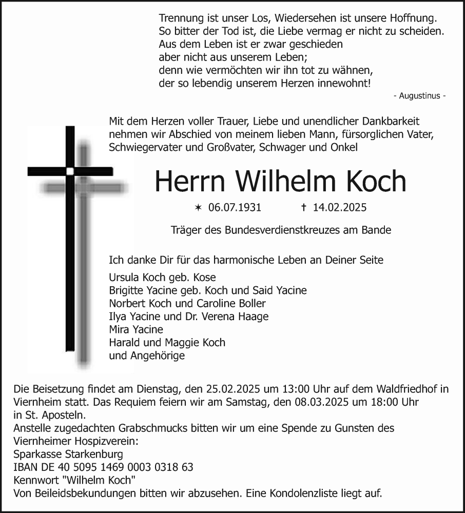  Traueranzeige für Wilhelm Koch vom 18.02.2025 aus Mannheimer Morgen
