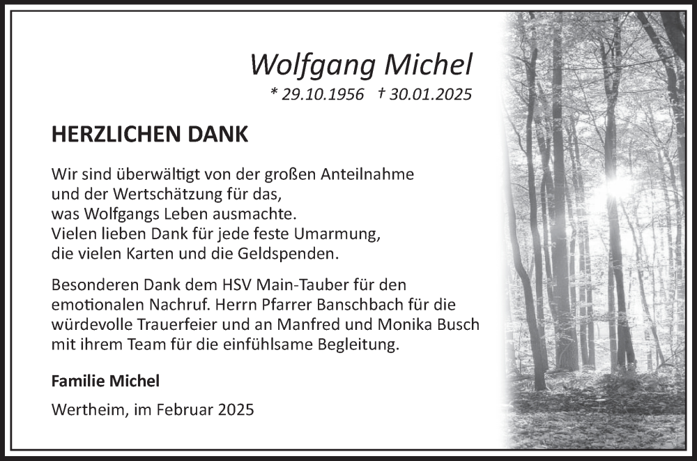  Traueranzeige für Wolfgang Michel vom 01.03.2025 aus Fränkische Nachrichten