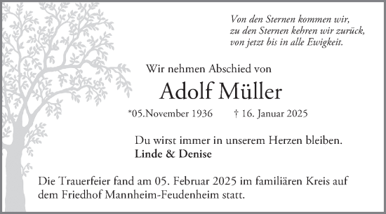 Traueranzeige von Adolf Müller von Mannheimer Morgen