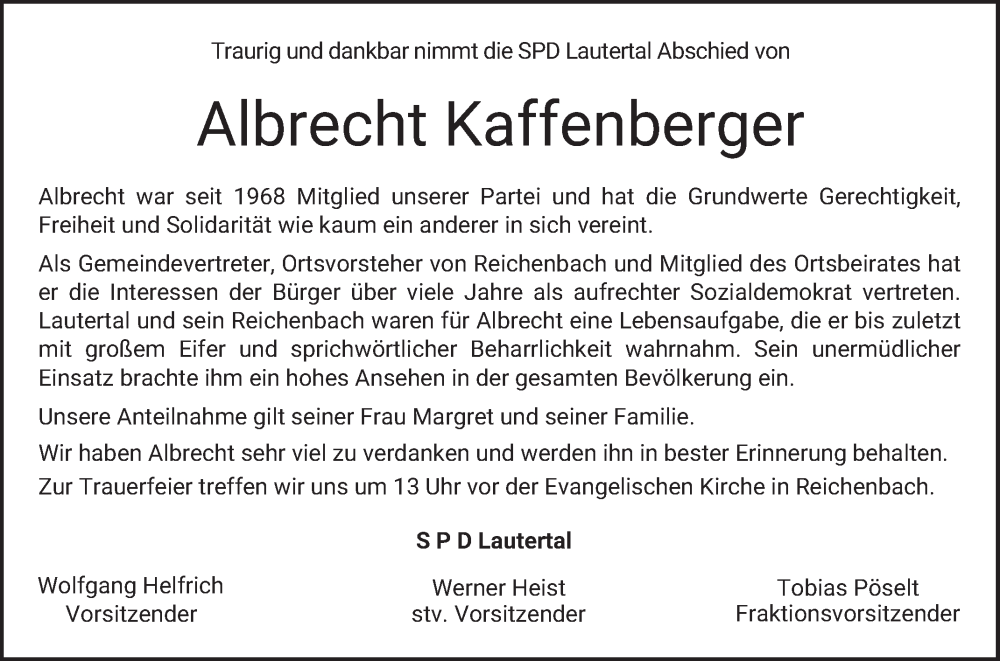  Traueranzeige für Albrecht Kaffenberger vom 19.03.2025 aus Bergsträßer Anzeiger