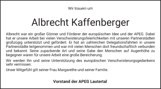 Traueranzeige von Albrecht Kaffenberger von Bergsträßer Anzeiger