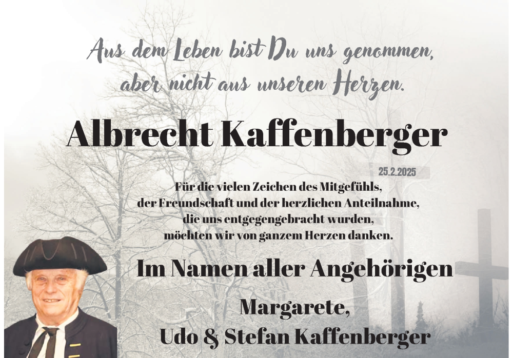  Traueranzeige für Albrecht Kaffenberger vom 22.03.2025 aus Bergsträßer Anzeiger