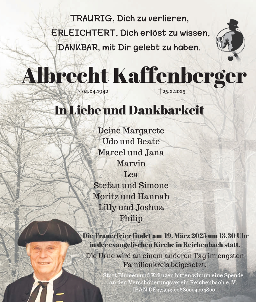  Traueranzeige für Albrecht Kaffenberger vom 08.03.2025 aus Bergsträßer Anzeiger
