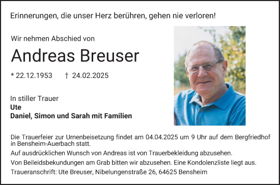 Traueranzeige von Andreas Breuser von Bergsträßer Anzeiger