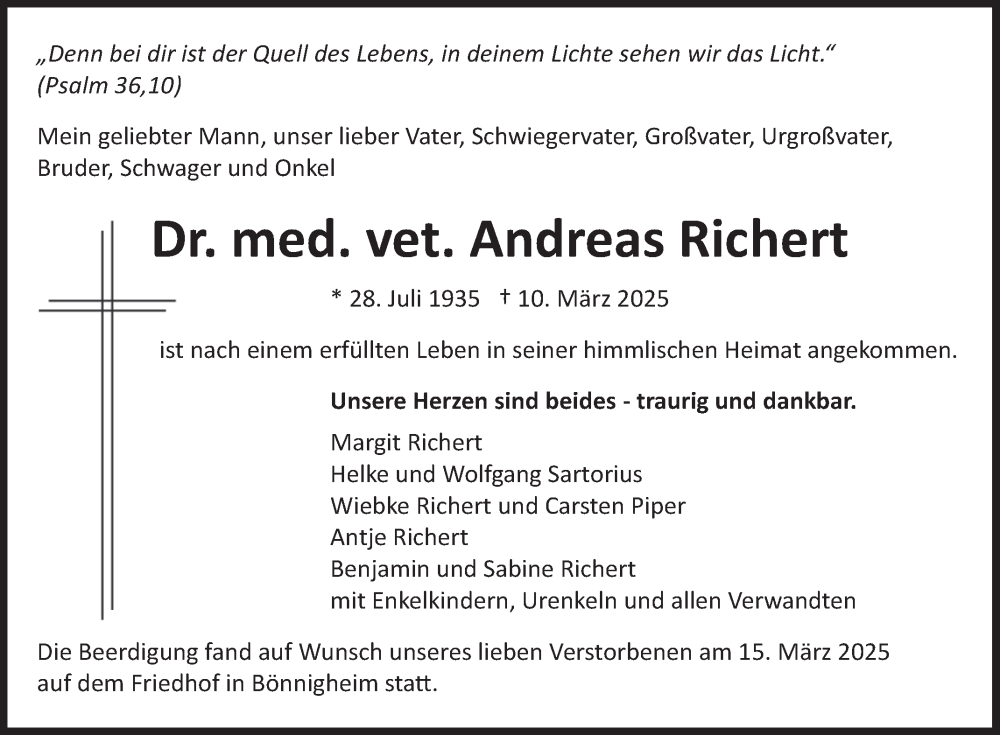  Traueranzeige für Andreas Richert vom 19.03.2025 aus Fränkische Nachrichten