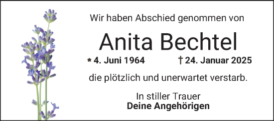 Traueranzeige von Anita Bechtel von Bergsträßer Anzeiger