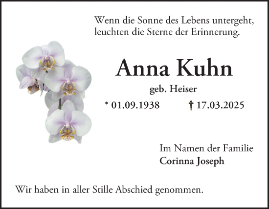 Traueranzeige von Anna Kuhn von Bergsträßer Anzeiger