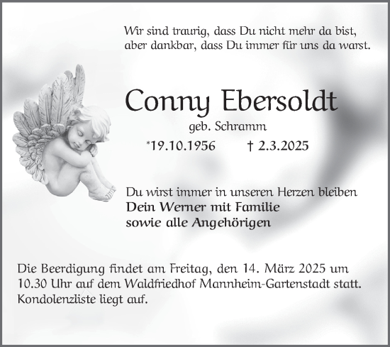 Traueranzeige von Conny Ebersoldt von Mannheimer Morgen