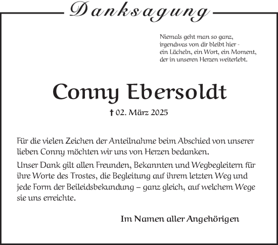 Traueranzeige von Conny Ebersoldt von Mannheimer Morgen