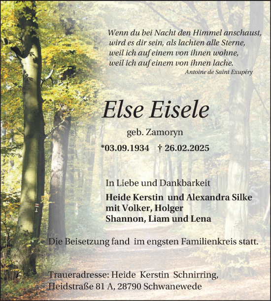 Traueranzeige von Else Eisele von Mannheimer Morgen