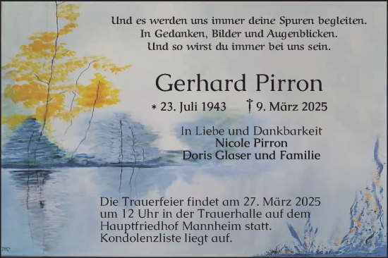 Traueranzeige von Gerhard Pirron von Mannheimer Morgen