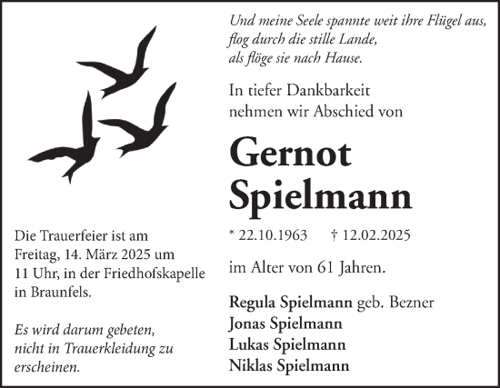 Traueranzeige von Gernot Spielmann von Bergsträßer Anzeiger