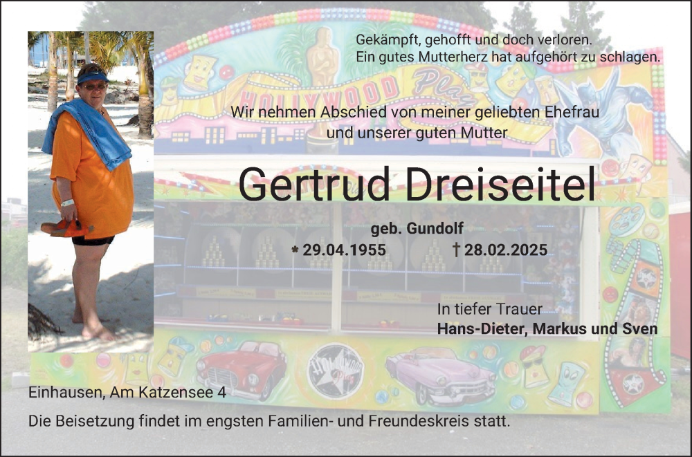  Traueranzeige für Gertrud Dreiseitel vom 08.03.2025 aus Bergsträßer Anzeiger