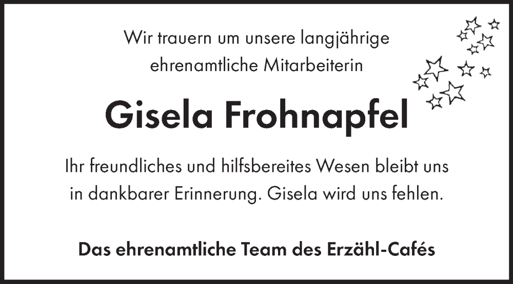  Traueranzeige für Gisela Frohnapfel vom 01.04.2025 aus Fränkische Nachrichten