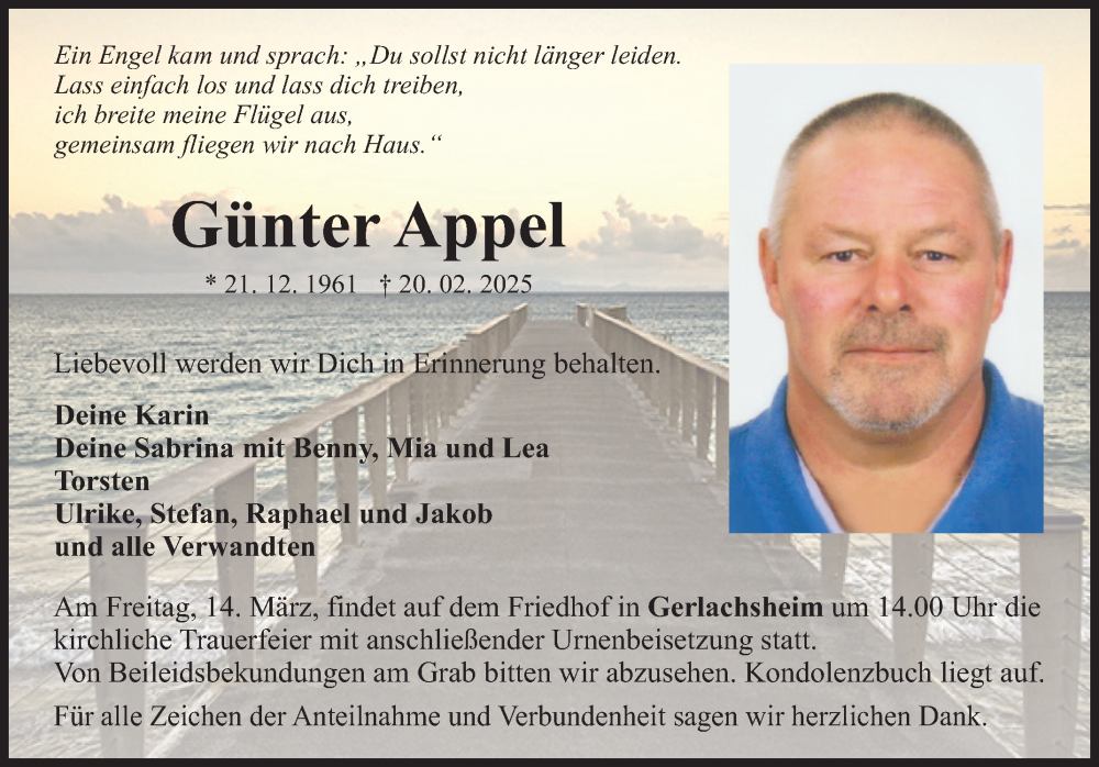  Traueranzeige für Günter Appel vom 08.03.2025 aus Fränkische Nachrichten