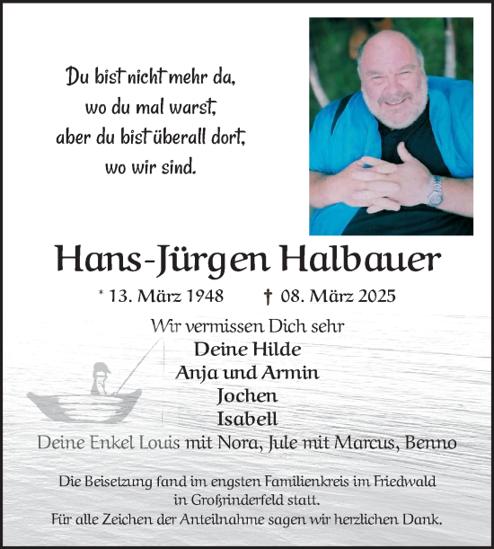 Traueranzeige von Hans-Jürgen Halbauer von Fränkische Nachrichten