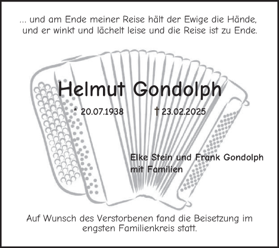 Traueranzeige von Helmut Gondolph von Bergsträßer Anzeiger