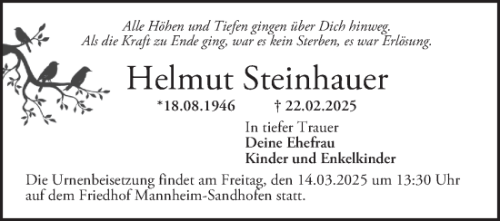 Traueranzeige von Helmut Steinhauer von Mannheimer Morgen