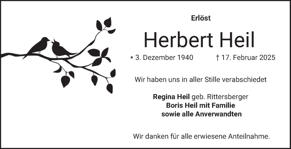  Traueranzeige für Herbert Heil vom 22.03.2025 aus Bergsträßer Anzeiger