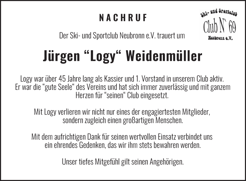  Traueranzeige für Jürgen Weidenmüller vom 06.03.2025 aus Fränkische Nachrichten