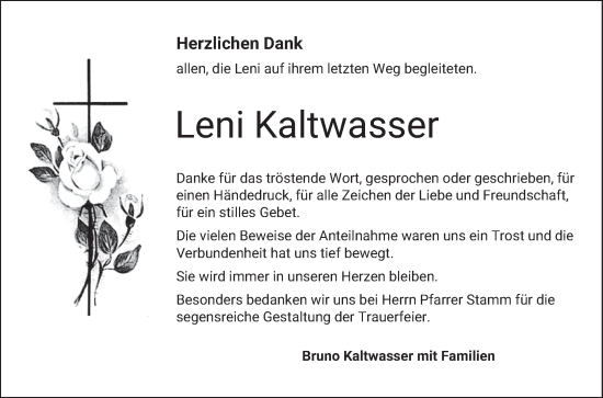 Traueranzeige von Leni Kaltwasser von Bergsträßer Anzeiger