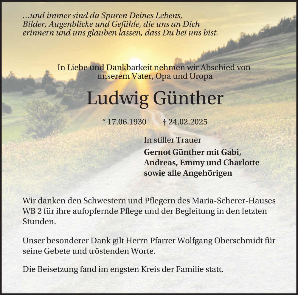  Traueranzeige für Ludwig Günther vom 15.03.2025 aus Mannheimer Morgen