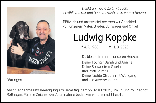 Traueranzeige von Ludwig Koppke von Fränkische Nachrichten