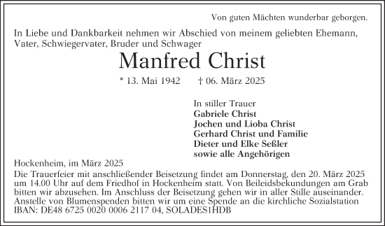 Traueranzeige von Manfred Christ von Schwetzinger Zeitung