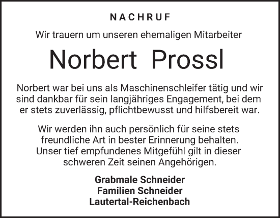 Traueranzeige von Norbert Prossl von Bergsträßer Anzeiger