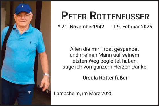 Traueranzeige von Peter Rottenfusser von Mannheimer Morgen