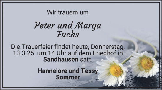 Traueranzeige von Peter und Marga Fuchs von Schwetzinger Zeitung
