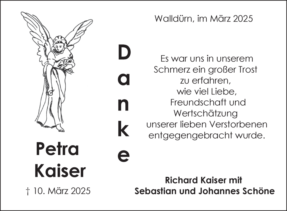  Traueranzeige für Petra Kaiser vom 21.03.2025 aus Fränkische Nachrichten