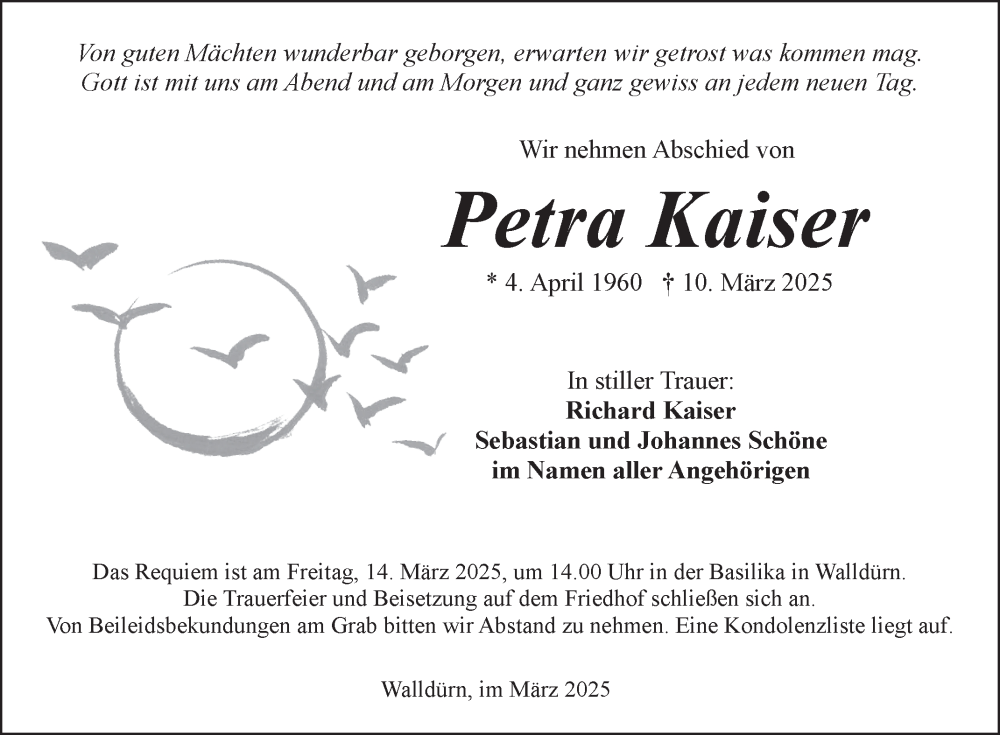  Traueranzeige für Petra Kaiser vom 12.03.2025 aus Fränkische Nachrichten