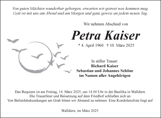 Traueranzeige von Petra Kaiser von Fränkische Nachrichten