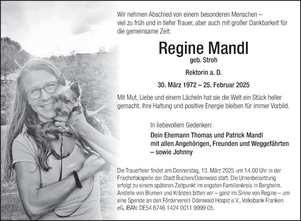  Traueranzeige für Regine Mandl vom 05.03.2025 aus Fränkische Nachrichten