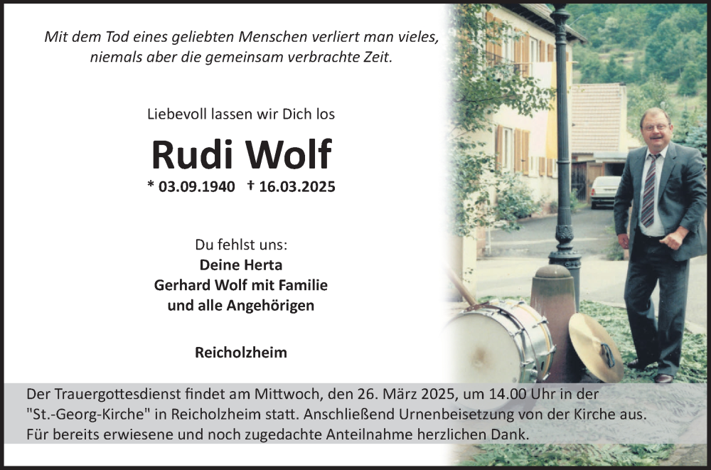  Traueranzeige für Rudi Wolf vom 22.03.2025 aus Fränkische Nachrichten