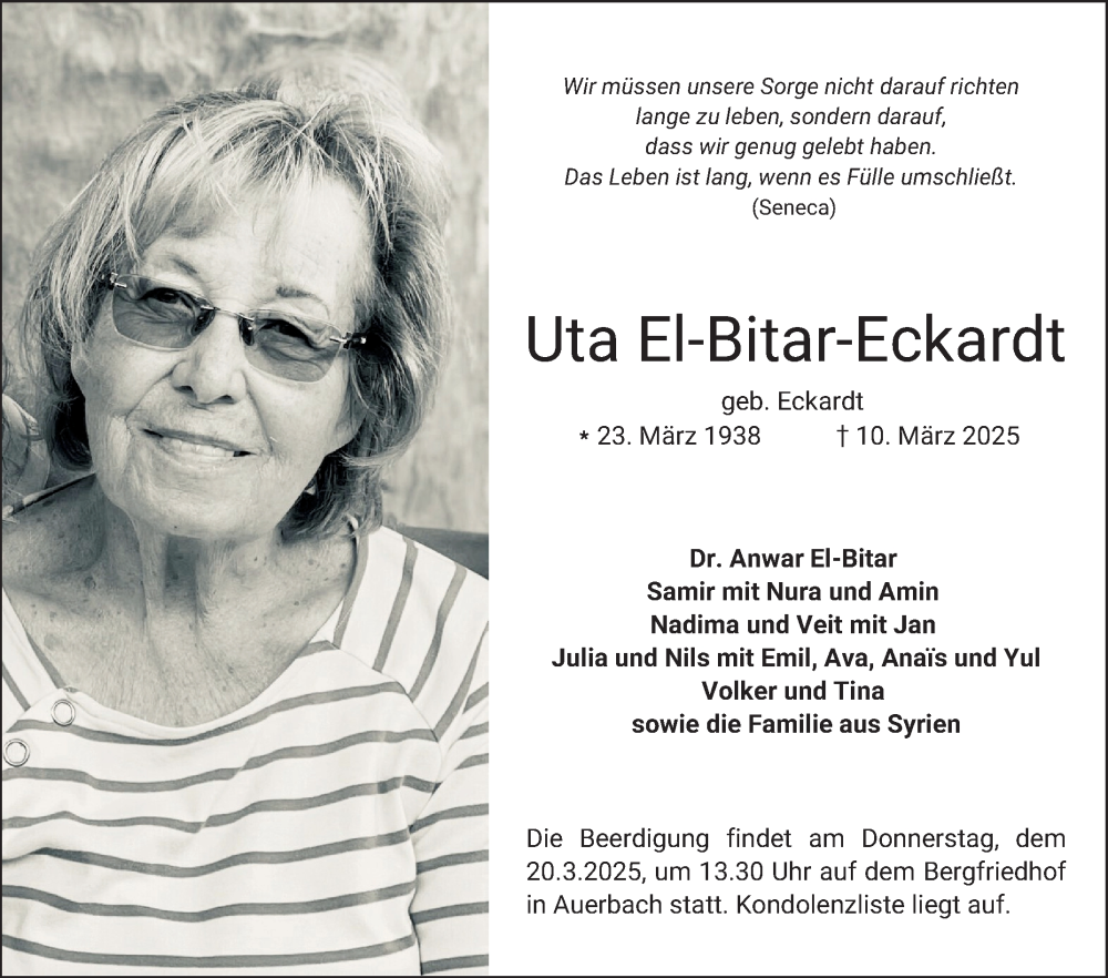  Traueranzeige für Uta El-Bitar-Eckardt vom 15.03.2025 aus Bergsträßer Anzeiger