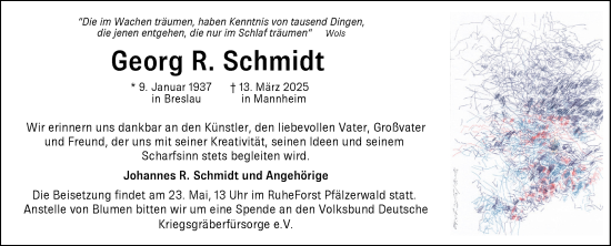 Traueranzeige von Georg Schmidt von Mannheimer Morgen