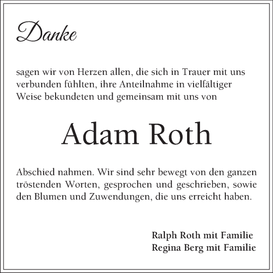Traueranzeige von Adam Roth von Bergsträßer Anzeiger