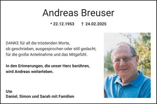 Traueranzeige von Andreas Breuser von Bergsträßer Anzeiger