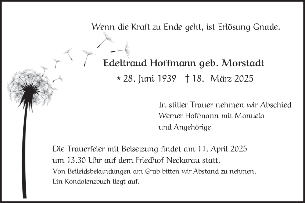  Traueranzeige für Edeltraud Hoffmann vom 05.04.2025 aus Mannheimer Morgen
