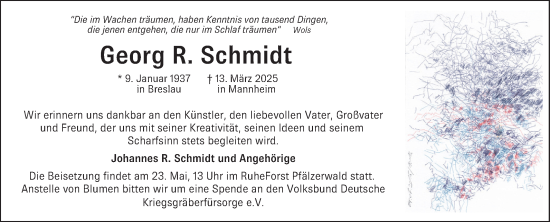 Traueranzeige von Georg R. Schmidt von Mannheimer Morgen