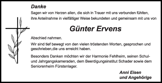 Traueranzeige von Günter Ervens von Bergsträßer Anzeiger