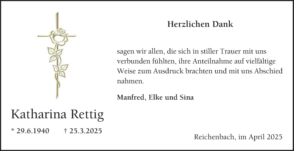 Traueranzeige für Katharina Rettig vom 26.04.2025 aus Bergsträßer Anzeiger