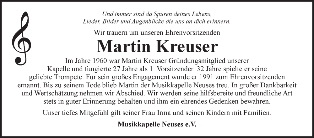  Traueranzeige für Martin Kreuser vom 16.04.2025 aus Fränkische Nachrichten