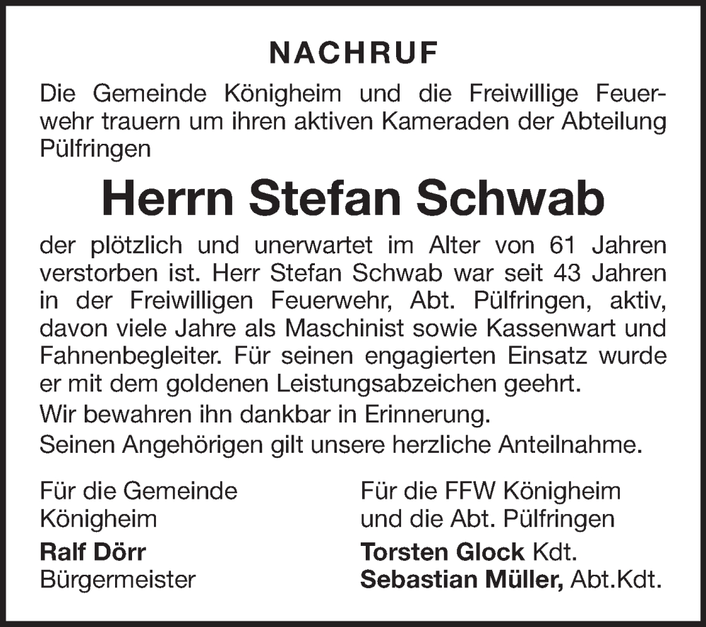  Traueranzeige für Stefan Schwab vom 17.04.2025 aus Fränkische Nachrichten