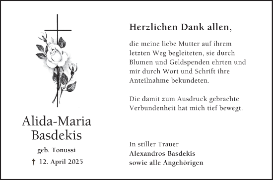 Traueranzeige von Alida-Maria Basdekis von Bergsträßer Anzeiger